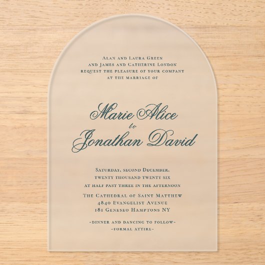 Elegante Minimalistische Kalligrafie-SkriptWedding Acryleinladungen (Vorderseite)