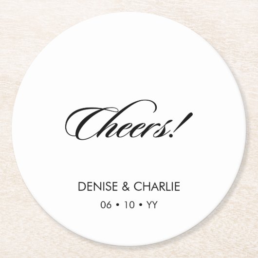 Elegante Minimalistische Kalligrafie White Wedding Runder Pappuntersetzer (Vorderseite)