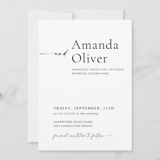 Elegante Minimalistische Kalligraphie-Hochzeit Einladung (Vorderseite)