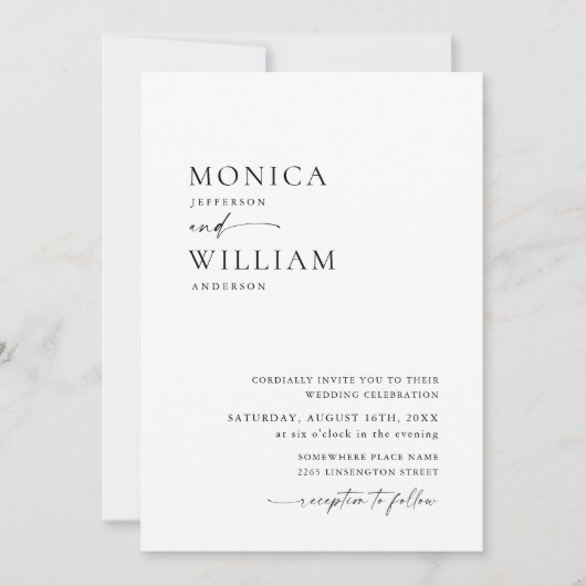 Elegante Minimalistische Kalligraphie-Hochzeit Einladung (Vorderseite)