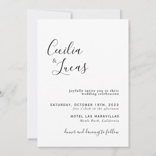 Elegante Minimalistische Kalligraphie-Hochzeit Einladung (Vorderseite)