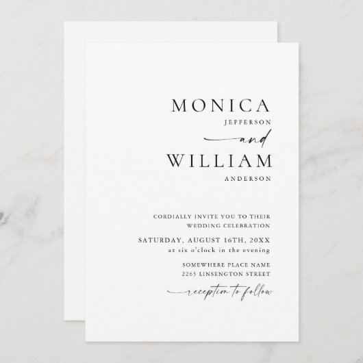 Elegante Minimalistische Kalligraphie-Hochzeit Einladung (Vorne/Hinten)