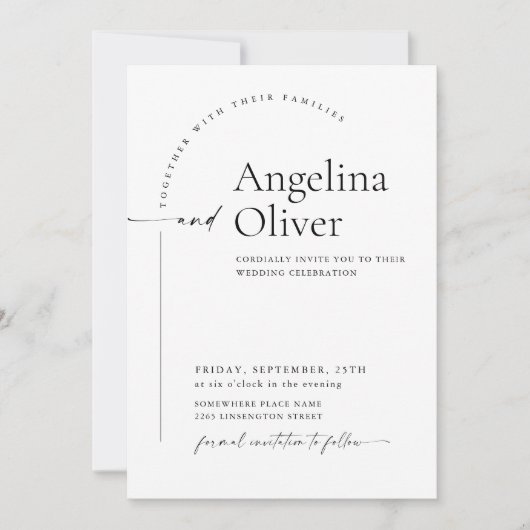 Elegante Minimalistische Kalligraphie-Hochzeit Einladung (Vorderseite)