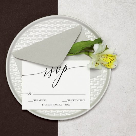 Elegante Minimalistische Kalligraphie Hochzeit RSV RSVP Karte