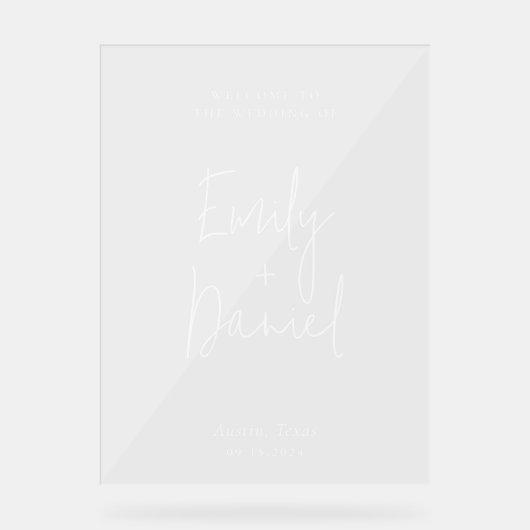 Elegante Minimalistische Kalligraphie-Hochzeit Wil Acrylschild (Vorderseite)