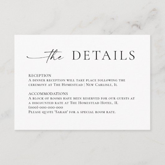 Elegante Minimalistische kalligraphische Hochzeitd Begleitkarte (Vorderseite)