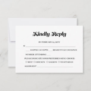 Elegante Minimalistische kalligraphische White Wed RSVP Karte