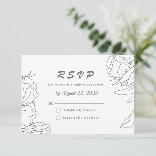 Elegante Minimalistische Linien Kunst, Dichtung un RSVP Karte (Stehend Vorderseite)