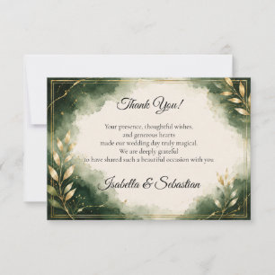 Elegante minimalistische Luxus-Hochzeit in Smaragd Dankeskarte
