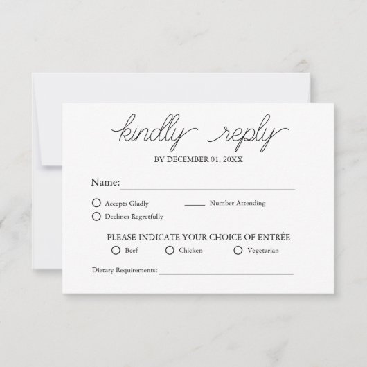 Elegante Minimalistische Mahlzeiten RSVP Karte (Vorderseite)