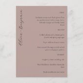 Elegante Minimalistische Mauve Script Custom Weddi Menükarte (Vorderseite)