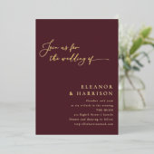 Elegante Minimalistische moderne Burgunder-Script- Folieneinladung (Stehend vorne)