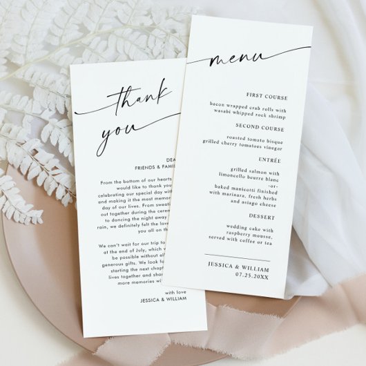 Elegante Minimalistische Moderne Hochzeit Danke Menükarte