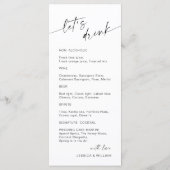 Elegante Minimalistische moderne Hochzeitsgetränke Menükarte (Rückseite)