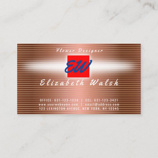 Elegante Minimalistische, moderne Kupfer-on-Gold-L Visitenkarte (Rückseite)