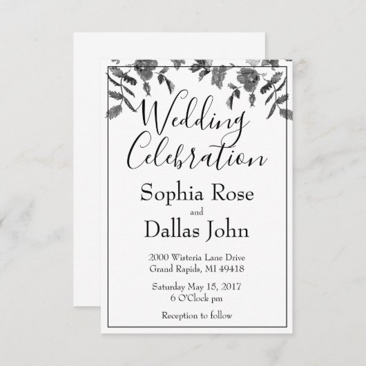 Elegante minimalistische moderne Schwarz-weiße Wil Einladung (Vorne/Hinten)