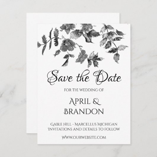 Elegante minimalistische moderne Schwarz-weiße Wil Save The Date (Vorne/Hinten)
