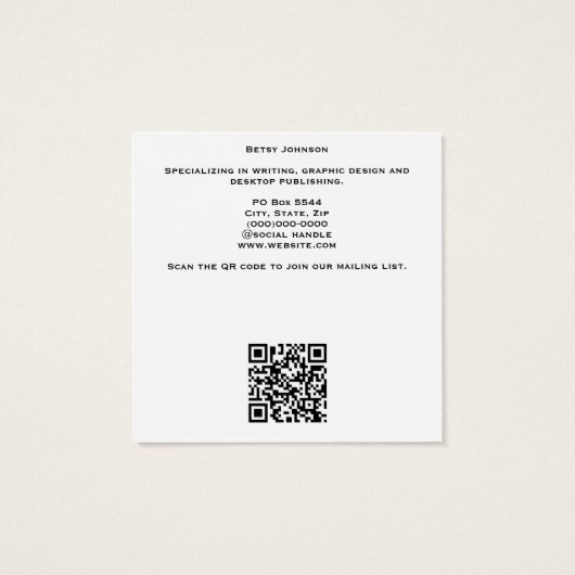 Elegante Minimalistische, moderne weiße Visitenkar (Rückseite)