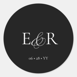 Elegante Minimalistische Monogram Black Wedding Runder Aufkleber