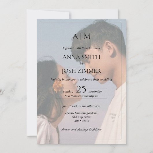 Elegante Minimalistische Monogram-Foto-Overlay-Hoc Einladung (Vorderseite)