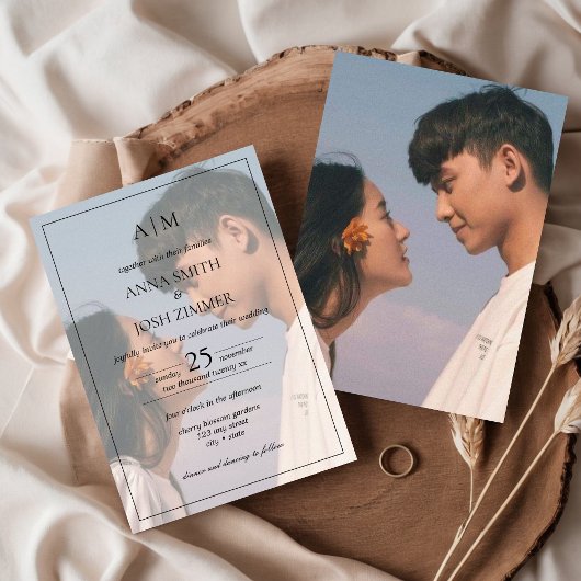 Elegante Minimalistische Monogram-Foto-Overlay-Hoc Einladung