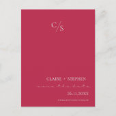 Elegante Minimalistische Monogram Script Magenta W Ankündigungspostkarte (Vorderseite)