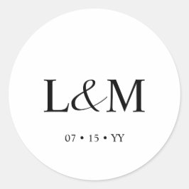 Elegante Minimalistische Monogram White Wedding Runder Aufkleber
