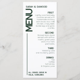 Elegante Minimalistische, muslimische Grüne Hochze Menükarte