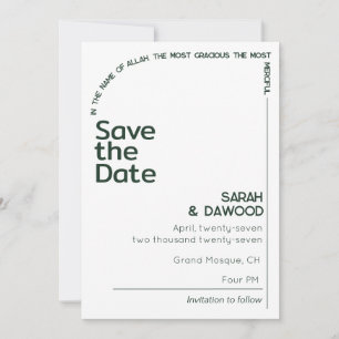 Elegante Minimalistische, muslimische Grüne Hochze Save The Date