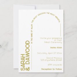 Elegante Minimalistische muslimische Weißbrassehei Einladung