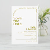 Elegante Minimalistische muslimische Weißbrassehei Save The Date (Stehend Vorderseite)