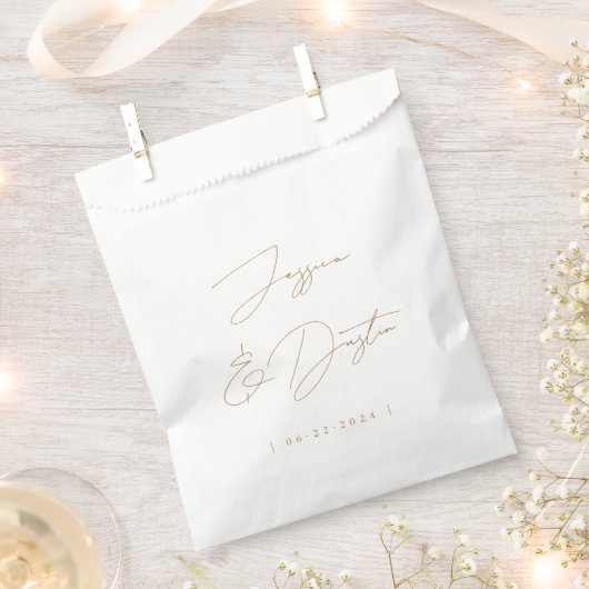 Elegante Minimalistische Namen Date Script Gold Ho Geschenktütchen (Ausgeschnitten)