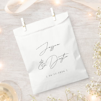 Elegante Minimalistische Namen Datum Skript Schwar Geschenktütchen