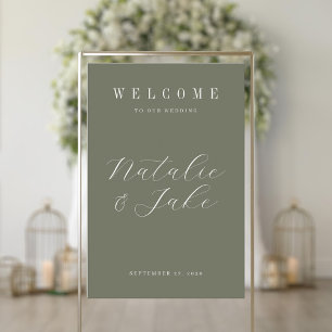 Elegante Minimalistische Olive Green Wedding Willk Acrylschild