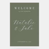 Elegante Minimalistische Olive Green Wedding Willk Acrylschild (Vorderseite)