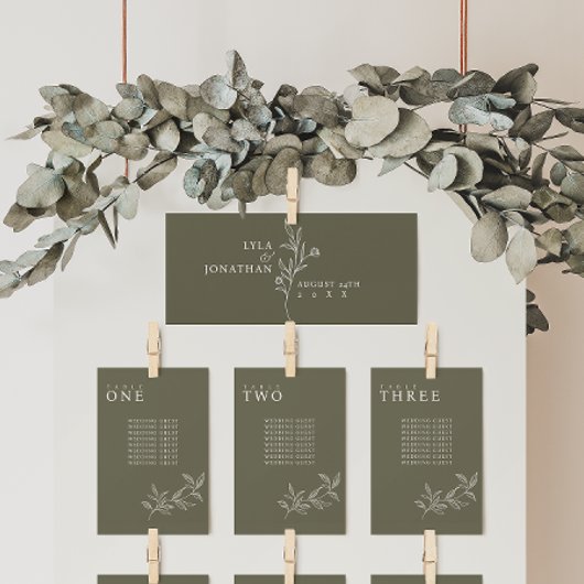 Elegante Minimalistische Olive Seating Chart Heade Menükarte