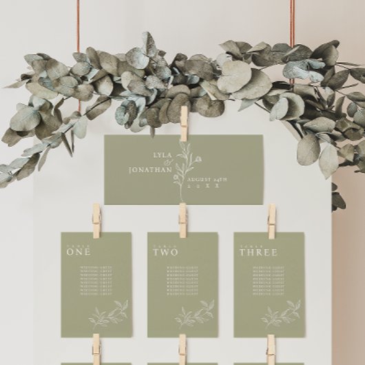Elegante Minimalistische Olive Seating Chart Heade Menükarte