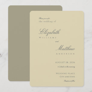 Elegante minimalistische Oliven-Grün und Creme Hoc Einladung