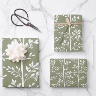 Elegante minimalistische Olivenblüten-Silhouetten Geschenkpapier Set