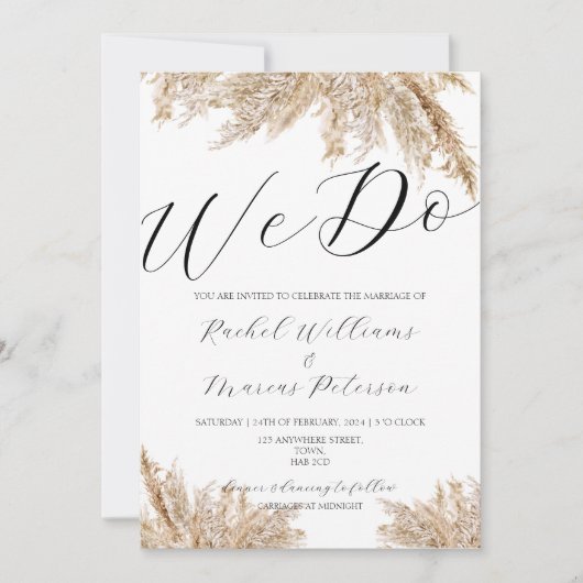 Elegante Minimalistische Pampasgras, die wir Hochz Einladung (Vorderseite)