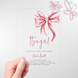 Elegante Minimalistische Pink Bow Girl Babydusche Acryleinladungen