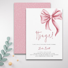 Elegante Minimalistische Pink Bow Girl Babydusche Einladung