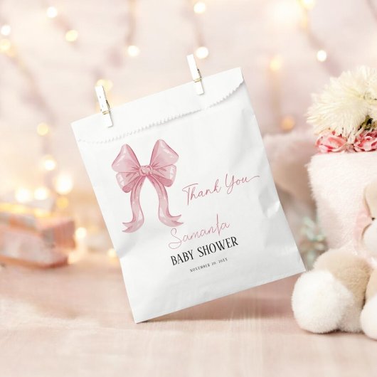Elegante Minimalistische Pink Bow Girl Babydusche Geschenktütchen