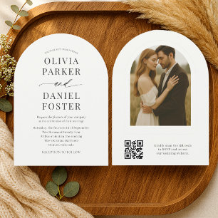 Elegante minimalistische QR-Code-Foto-Hochzeit  Einladung