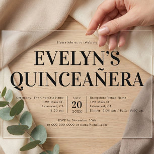 Elegante Minimalistische Quinceanera Acryleinladungen