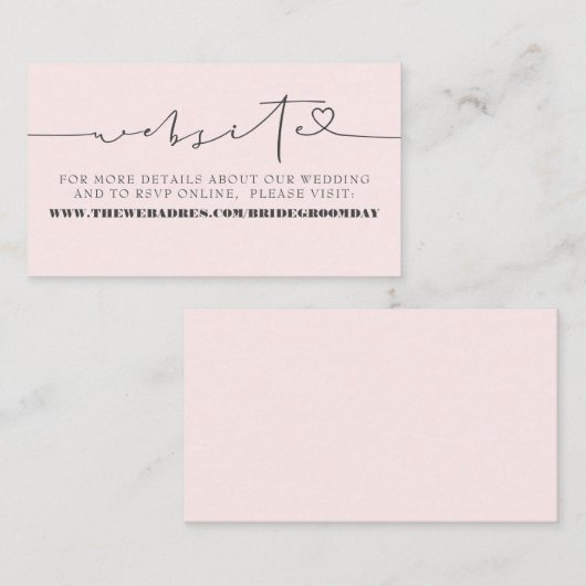 Elegante Minimalistische rosa Hochzeitswebsite Begleitkarte (Vorne/Hinten)