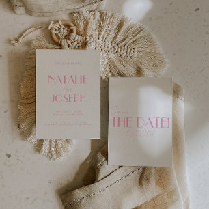 Elegante minimalistische rosa skurrile Retro-Hochz Save The Date