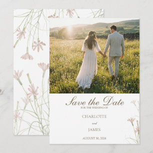 Elegante minimalistische rosafarbene Wildblumen-Ho Save The Date