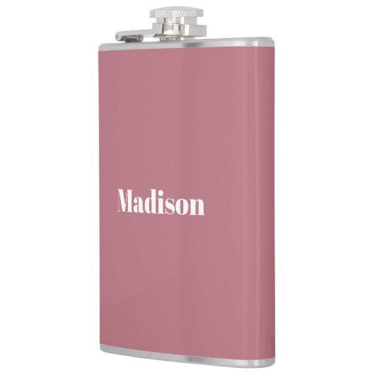 Elegante Minimalistische Rose Gold Weißer Name Flachmann (Links)