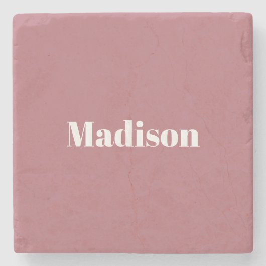 Elegante Minimalistische Rose Gold Weißer Name Steinuntersetzer (Vorderseite)